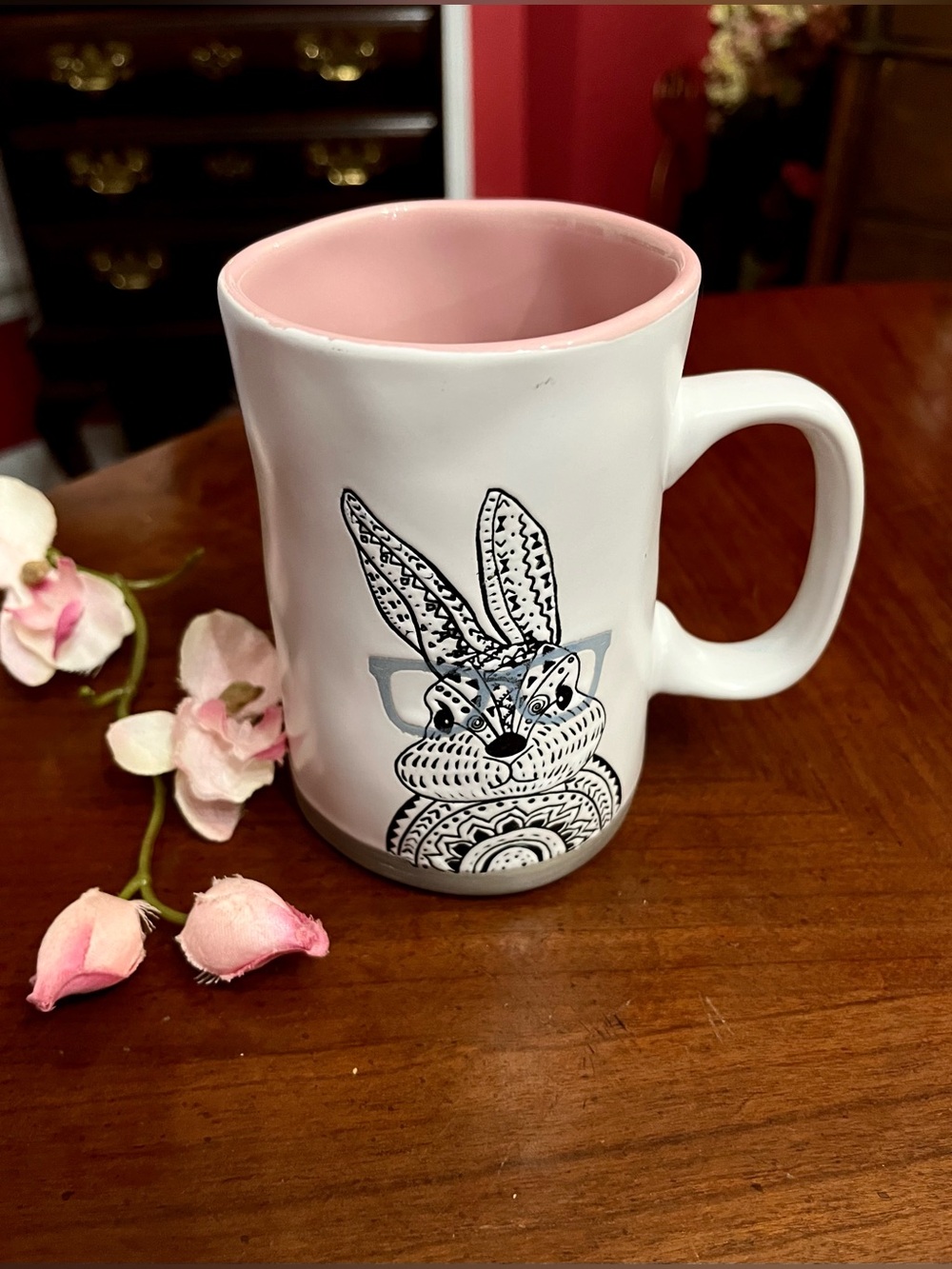 I Heart It Smart Bunny Coffee Mug Hipster Rabbit Pink Interior 16oz Boho